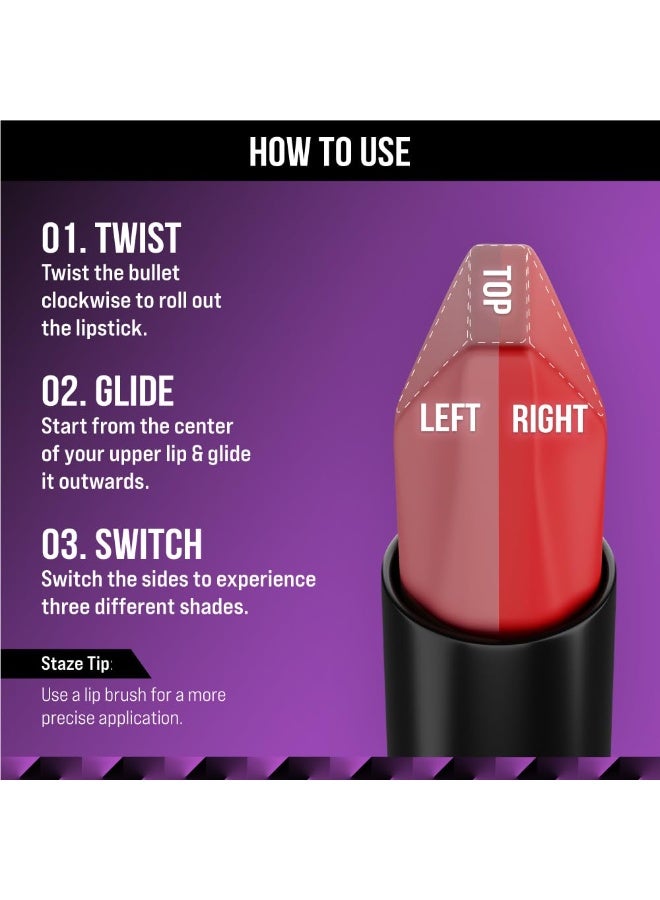 Staze 9to9 3 in 1 Lipstick | 3 Unique Shades in 1 | 12 HRS Long Lasting, Transferproof | Non-drying Formula with Intense Color Payoff | 02 Scarlet Whisper | 3.8 g - Image 2